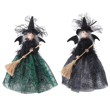 Украшение для ведьмы на Хэллоуин, 11-дюймовая кукла-ведьма, кукла-вуаль на Хэллоуин, шляпа ведьмы и метла ведьмы, простая в использовании Зеленая