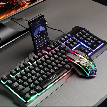 Хит продаж 2023 года, Комбинированная механическая проводная игровая клавиатура и мышь с RGB-подсветкой, водонепроницаемая Эргономичная клавиатура для геймера