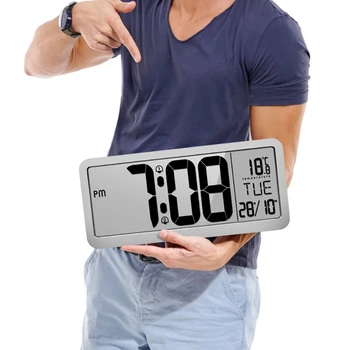 Цифровые настенные часы с регулируемым объемом, работающие на батарейках, с 2 настройками будильника, с большим ЖК-дисплеем