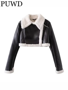 Черная короткая куртка ZACK RAIN для женщин 2023, Зимняя кожаная и меховая куртка, куртки с длинными рукавами, Шикарная женская верхняя одежда