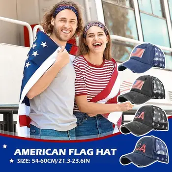 Шляпа Бейсболка с флагом США, Вышитая Бейсболка с Пентаграммой, Регулируемая Уличная кепка, Спортивная кепка, Сетка L3M1