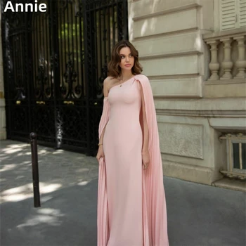 Энни Элегантная плиссированная накидка Платья для выпускного вечера Простое розовое вечернее платье с покатыми плечами для официальных мероприятий 2023 Vestidos De Noche